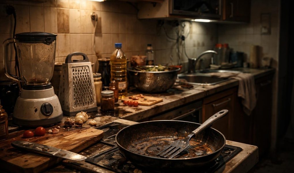 cuisine-moderne-desordre-materiaux-uses-ambiance-sombre