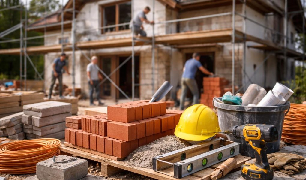 maison-renovation-echafaudages-materiaux-construction
