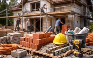maison-renovation-echafaudages-materiaux-construction