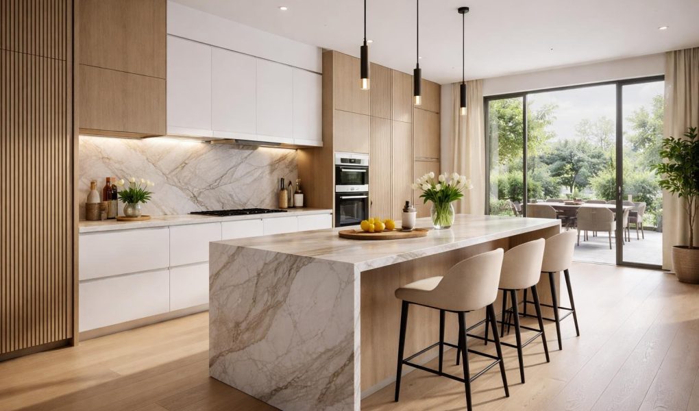 cuisine-moderne-marbre-bois-fenetre