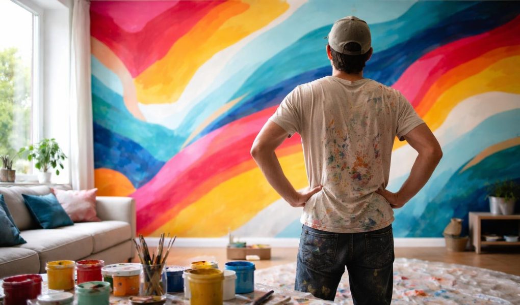 mur-salon-moderne-peinture-artiste