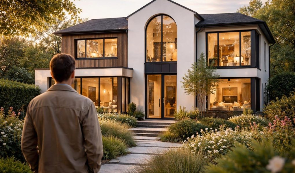 personne-observant-maison-jardin-verdoyant