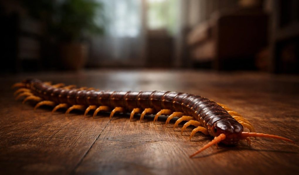 scolopendre-sol-bois-maison-eclairage